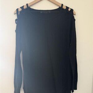 NEW YORK & COMPANY Women’s Black Criss Cross Shoulder Cut Out Knit Top
